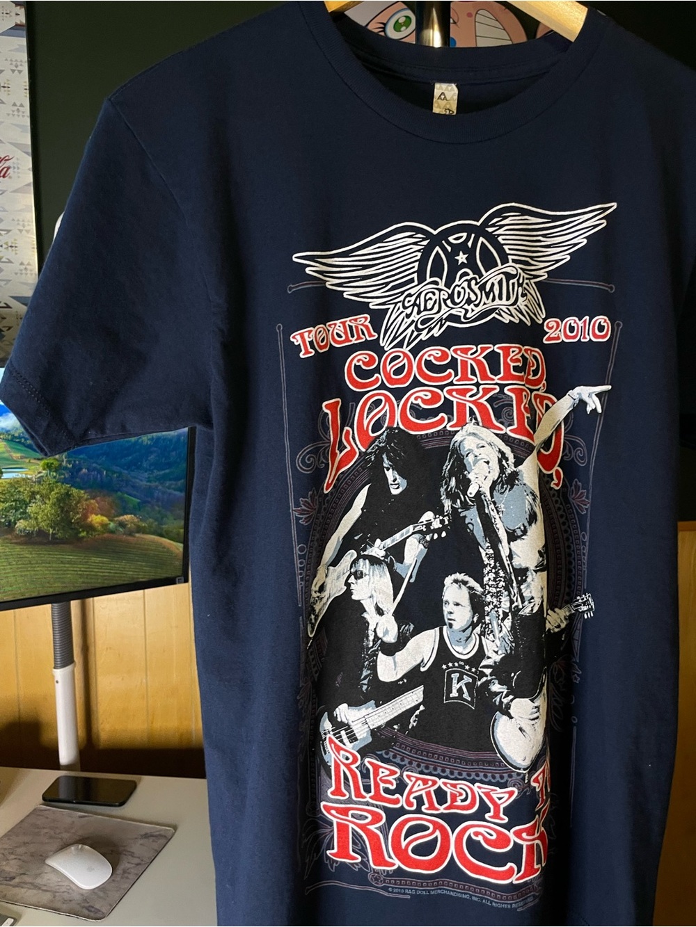Aerosmith, Cocked, Locked & Ready to Rock 2010 Navy Graphic Tee size M